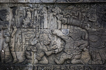 The carved stone in the of penataran temple, in Blitar, East Java, Indonesia