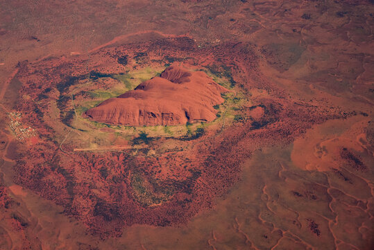The Northern Territory, Australia - April 16 2017: Bird view of Uluru (Ayer's Rock) in Uluru-Kata Tjuta National Park in Australia.