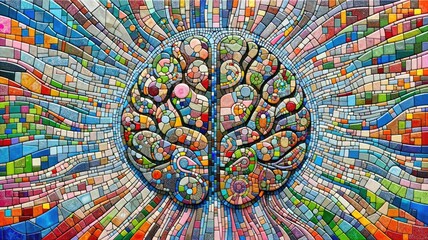 Colorful Mosaic Brain Artwork