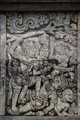 The carved stone in the of penataran temple, in Blitar, East Java, Indonesia