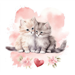Watercolor couple cat romantic valentine.
