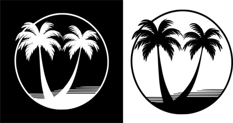 palm tree vector set of two silhouette isolated - obrazy, fototapety, plakaty