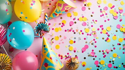 Festive Birthday Party Background: Colorful Balloons, Gifts, and Celebration Elements