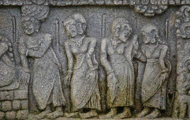 The carved stone in the of penataran temple, in Blitar, East Java, Indonesia
