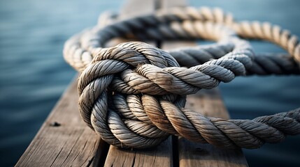 Close up the details of the sea rope knot.