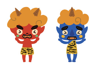 赤鬼と青鬼_手描きのイラスト
