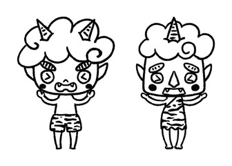赤鬼と青鬼_手描きのイラスト_モノクロ
