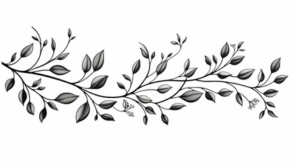 Botanical branch and leaves abstract floral black outline drawing - obrazy, fototapety, plakaty