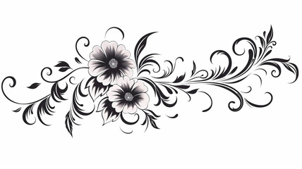 Calligraphic design elements floral black outline drawing