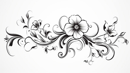 Calligraphic design elements floral black outline