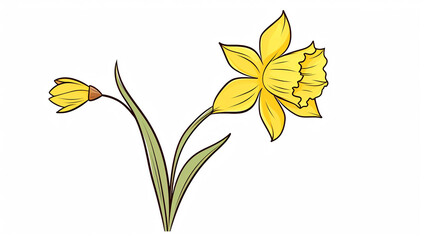 Daffodil flower in yellow color continuous line draw summer