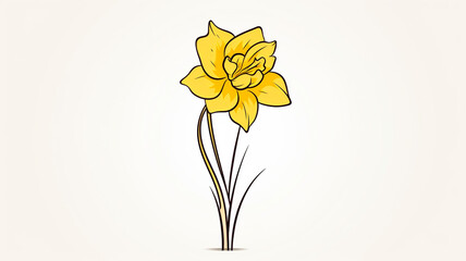 Daffodil flower in yellow color continuous line draw natural