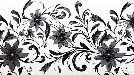 Dark retro wallpaper background floral black outline ornamental