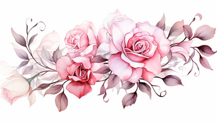 Differents roses on white background. Watercolor style