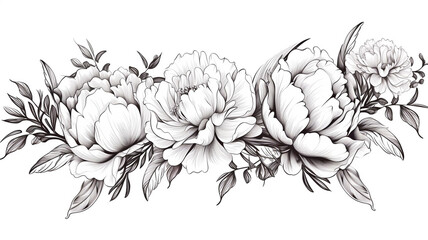 Elegant frame of flowers black and white. Beautiful illustration ornament