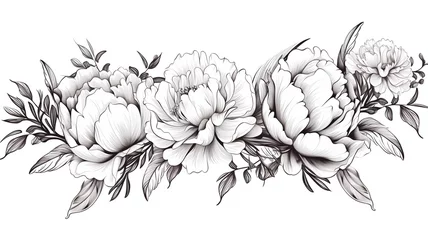 Fotobehang Elegant frame of flowers black and white. Beautiful illustration ornament © BornHappy