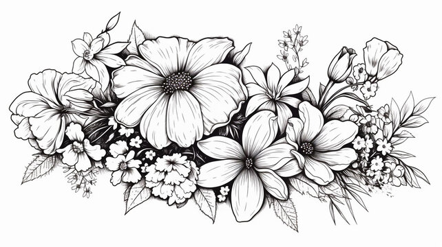 Flowers vignette. Vector illustration floral black design