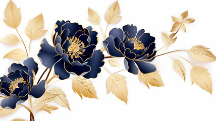 minimal background in navy blue peony flowers decoration - obrazy, fototapety, plakaty
