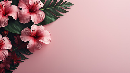 minimal background in pink flowers and tropical summer wallpaper