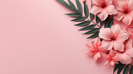 nature minimal background in pink flowers and tropical summer decoration graphic