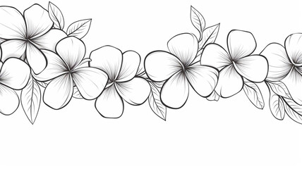 Plumeria flowers in continuous line art drawing style decoration - obrazy, fototapety, plakaty