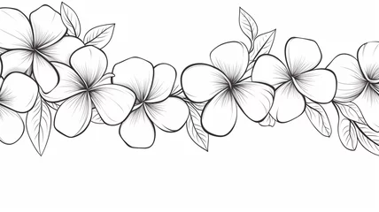 Tuinposter Plumeria flowers in continuous line art drawing style decoration © BornHappy