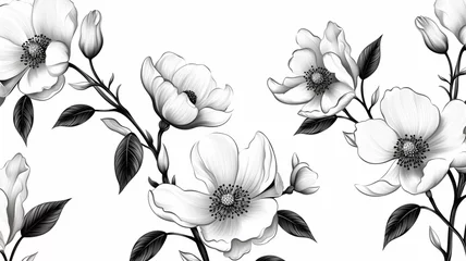 Fotobehang Rose hip blossom flowers seamless pattern. Sketch visual © BornHappy