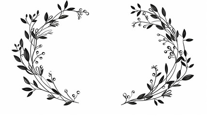 Round wreath of branches and leaves. Decorative flower
