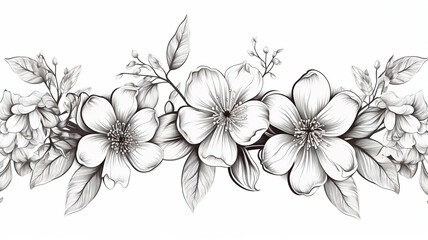 Vector Grey Apple blossom floral botanical flower drawing design