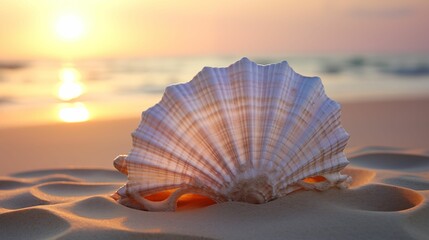 Image of a textured shell on the sandy shores of the beach.