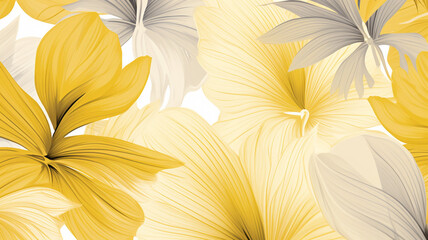 Yellow illuminating Tropical line art background pretty modern art