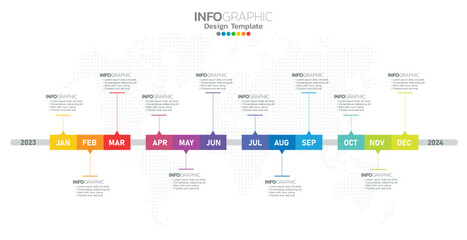 Timeline infographic presentation for 1 year 12 months used for Business concept with 12 options, steps and processes.