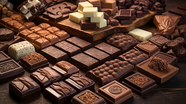 Image of chocolate blocks neatly arranged on a table.