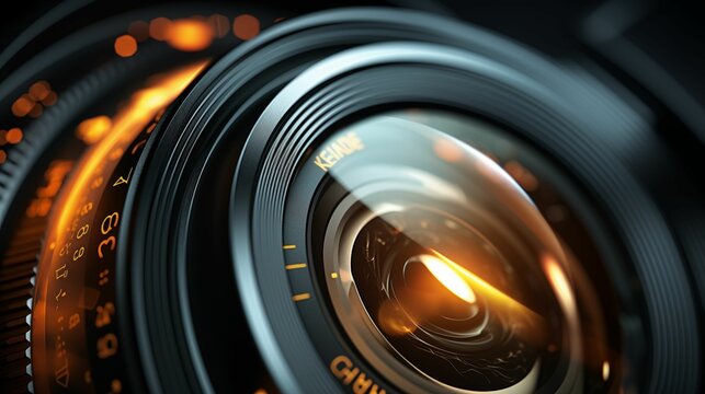 Image of camera lens with captivating lens reflections.