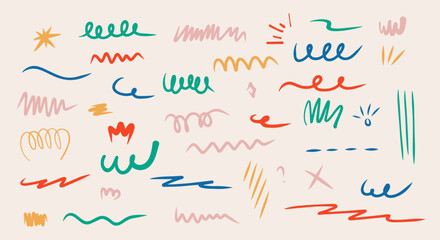 decorative Curl Line Doodle Hand Drawn. swirls and flourishes doodle set collection. isolated Simple vintage elements