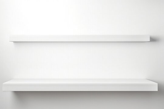 a white shelf on a white wall