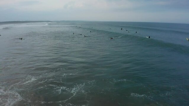 Drone flight over surfers in Aoshima Miyazaki