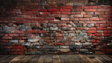 old brick wall and wooden floor, old interior.
