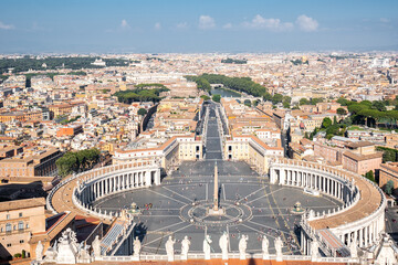 Aerial view of Saint Peter's Square in Vatican City on a sunny day