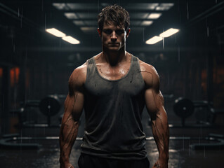 Fototapeta na wymiar Gym Motivation: Dark, Gloomy Background with Someone Sweating during Intense Workout