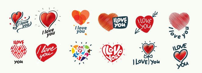 Heart hand drawn icons set isolated on white background. Collection of hand drawn hearts for web site, love symbol, wallpaper and Valentine's day. Creative art, modern concept. Vector illustration
