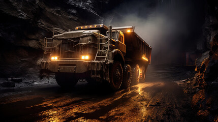 Mine Trucks Transporting and Loading Valuable Ore in the Mine Area
