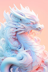 年賀状辰年の龍、辰、ドラゴンのパステルカラーの3Dイラスト	