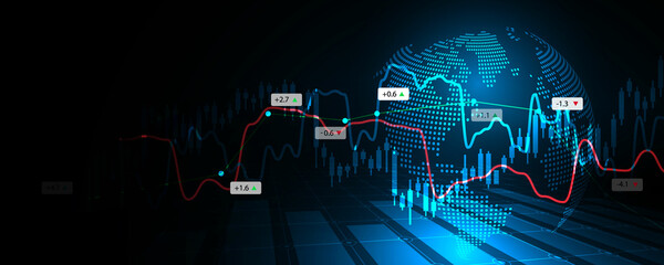 Background image of technology, concept, graph, business, finance, global stock market Web banner development - obrazy, fototapety, plakaty