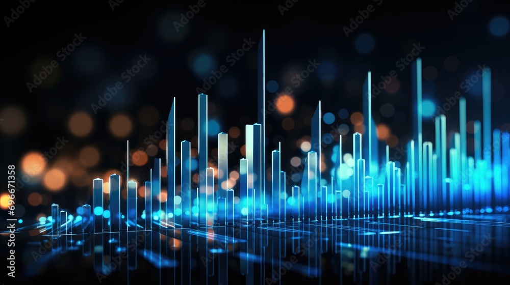 Aufkleber Abstract financial graph with uptrend line and arrows in stock market on blue color background. Generative AI.