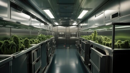 Naklejka na ściany i meble A cannabis drying room inside of a stainless steel at lab. Generative AI.