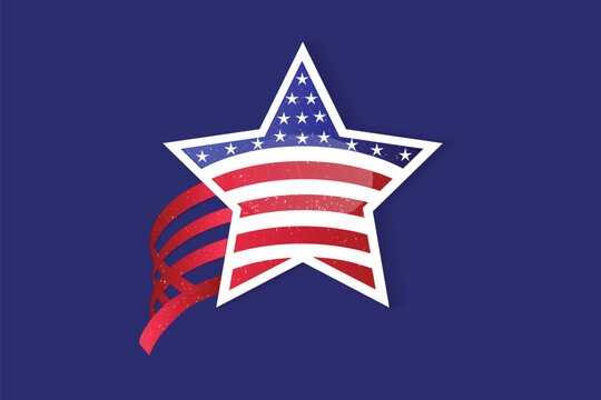 Logo USA American Flag Star Shape Unique Grunge Vector Image Design Background Render Template.