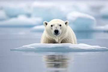 Schilderijen op glas Polar bear Ursus maritimus on the pack ice, north of Svalbard Arctic Norway, A Polar bear Ursus maritimus on the pack ice, north of Svalbard, Arctic Norway, AI Generated © Iftikhar alam