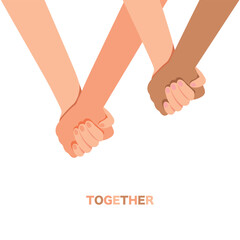 Holding hands together banner, hands holding each other strongly, hand in hand concept.