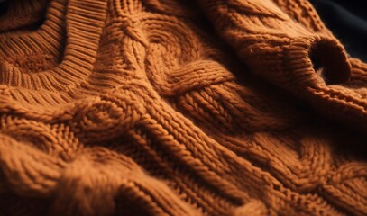 A close-up detail of a sun orange color knitted sweater. texture background. 